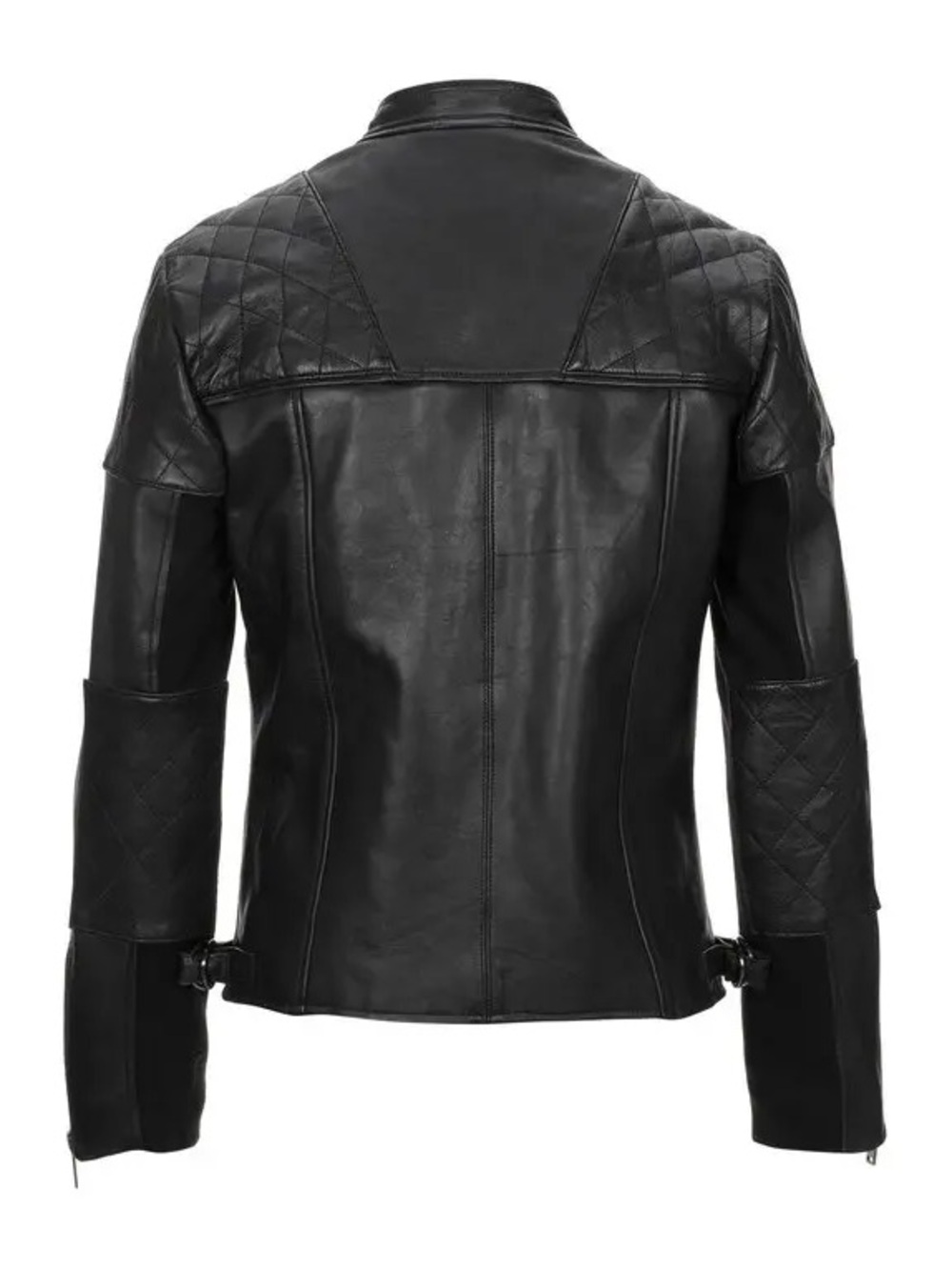 Black Quilted Leather Moto Jacket - Size Large - Picture 2 of 8